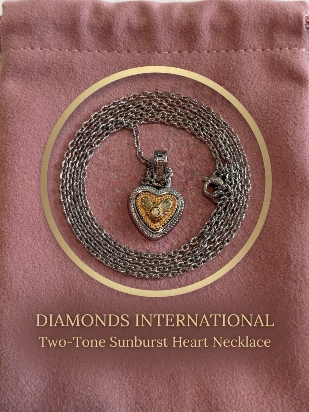 Diamonds International Two-Tone Sunburst Heart Pendant Necklace